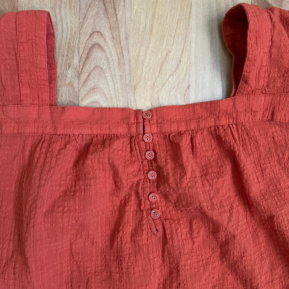 EUC Madewell Rust Square Neck Cotton Blouse Windowpane Textured sz Small - Picture 9 of 9